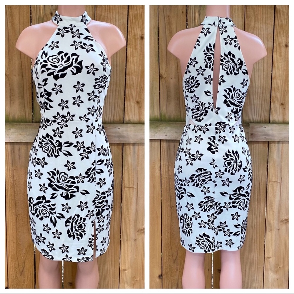 My Michelle Ivory Sheath Dress w/Black Floral NWT